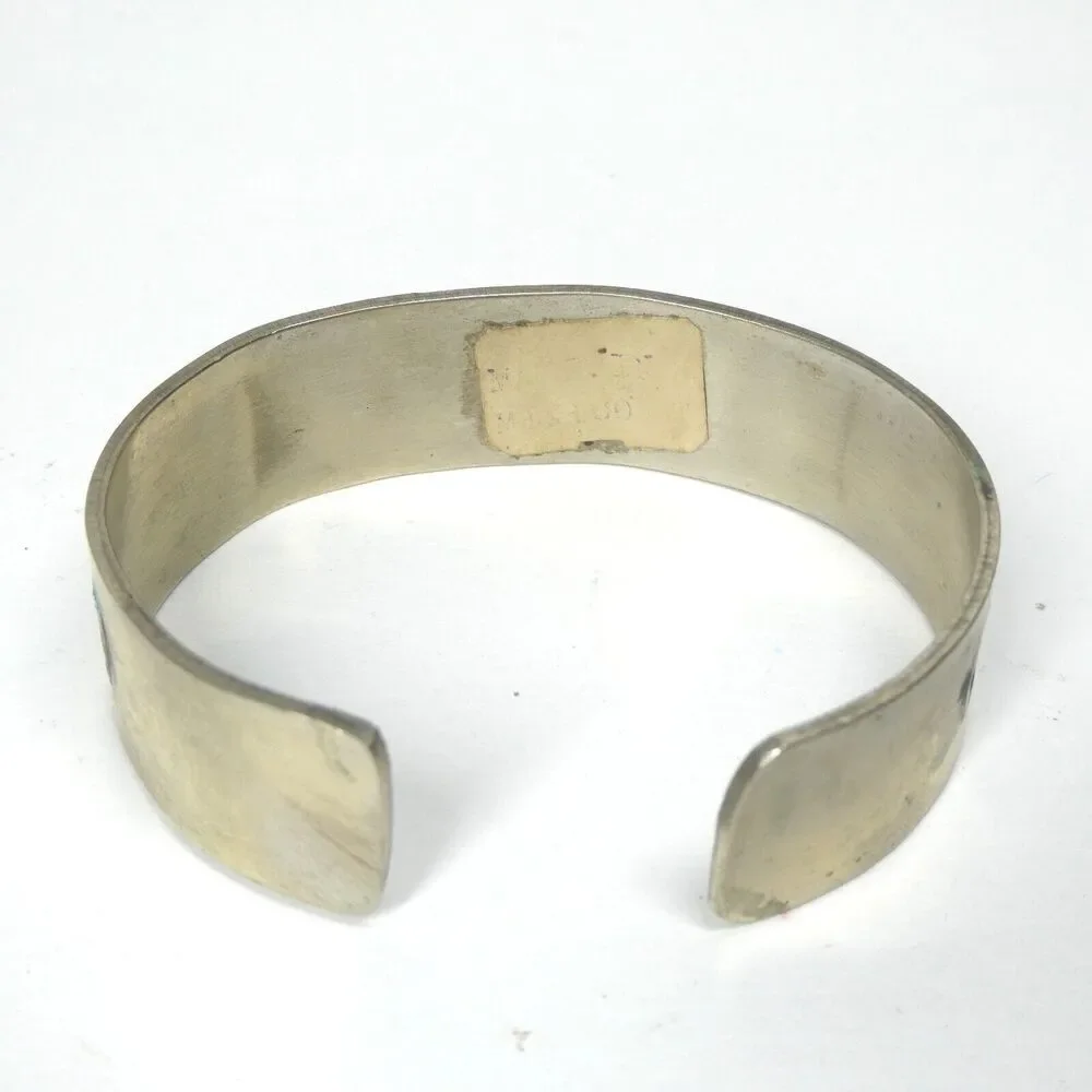 Cuff Bracelet Abalone Mother of Pearl Inlay Vintage Mexico Silver - Picture 5 of 9